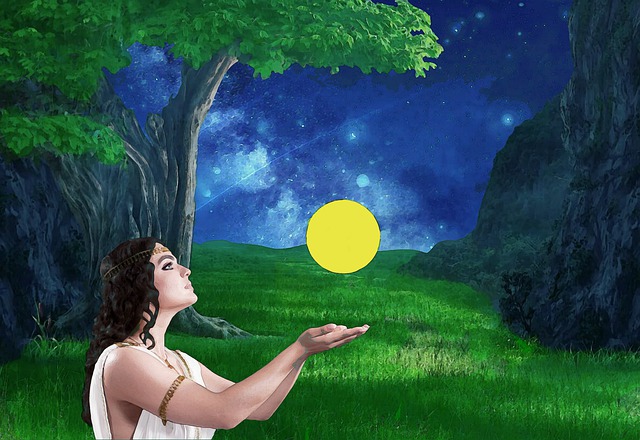 Stars, Sky, Girl, Mysticism, The Sun