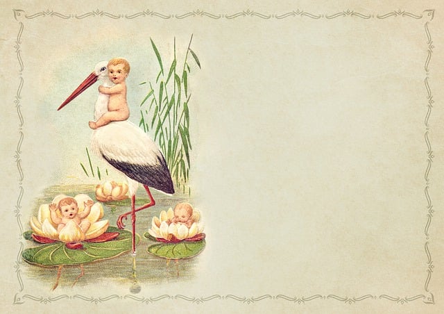 Download free HD stock image of Vintage Children Free vintage children stork illustration
