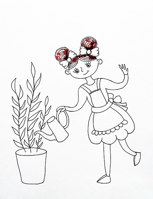 Free girl green thumb water the flowers illustration