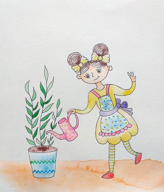 Free girl green thumb water the flowers illustration
