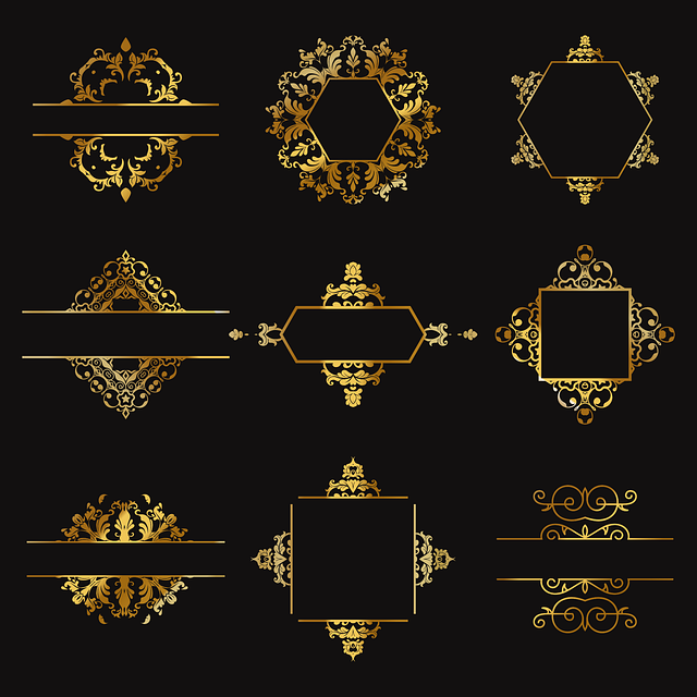 Decorativo, Ouro, Elementos, Quadro