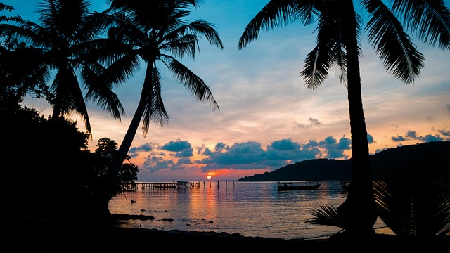 Strand, Havet, Ø, Cambodja, Solnedgang