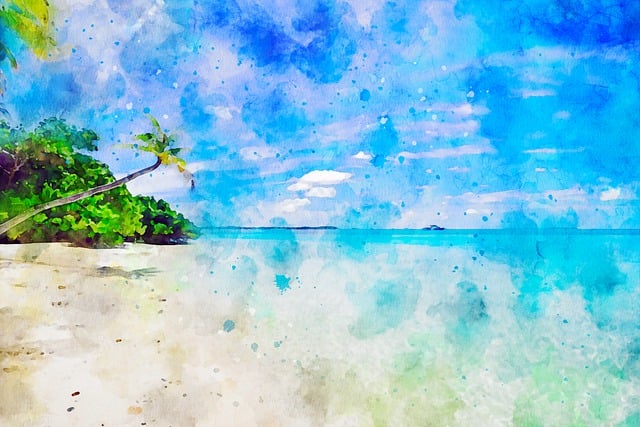 Free beach watercolor painting illustration