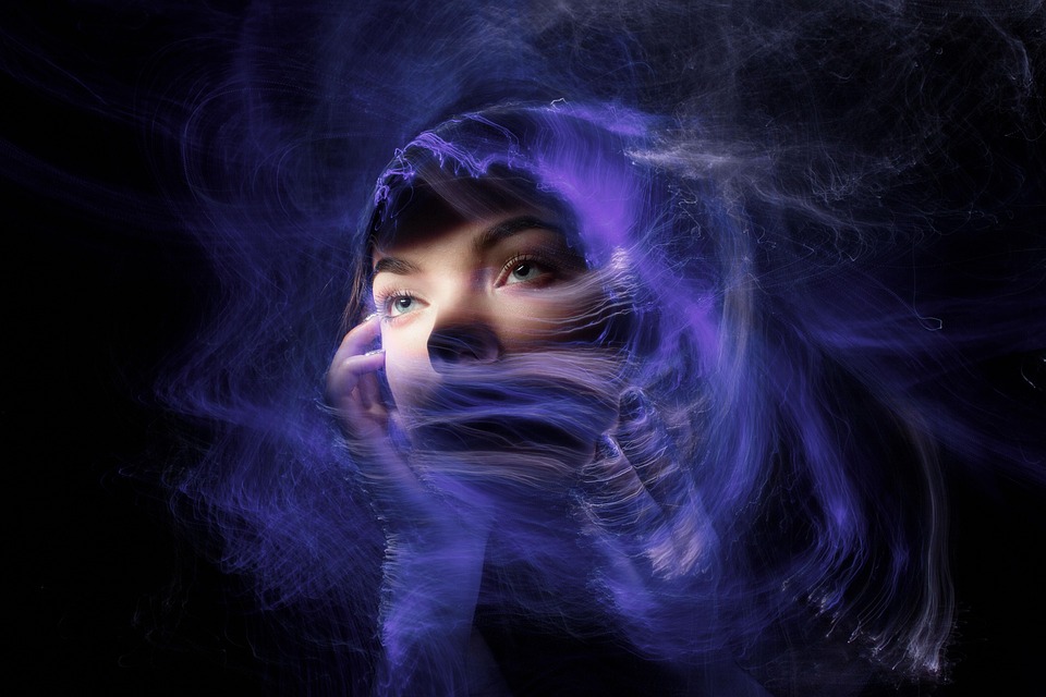 Mulher, Rosto, Olhos, Pó, Luz, Abstract, Astral