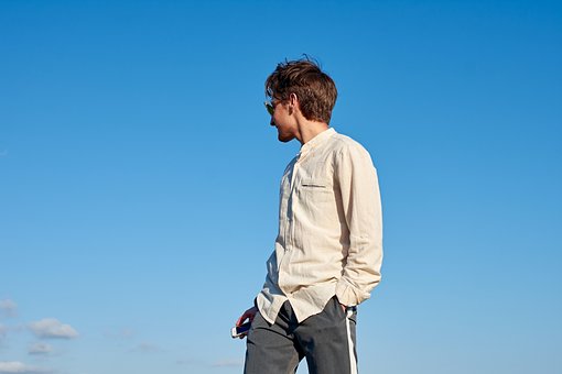 Blauw, Lucht, Model, Mens, Knappe, Shirt