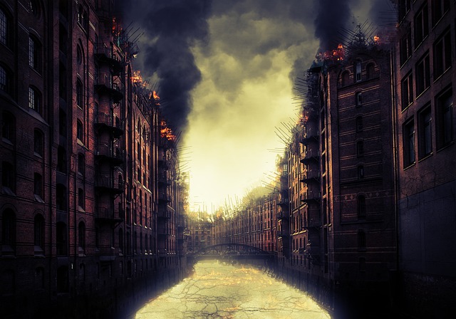 Free apocalypse burning buildings illustration
