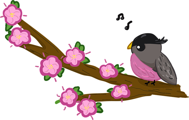 Free bird branch beautiful flowers vector