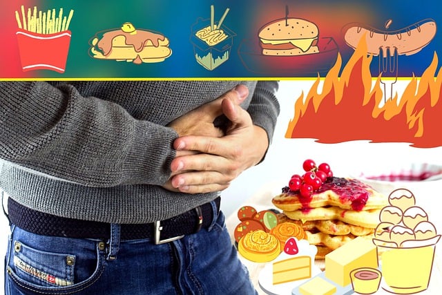 Free man stomach ache food disorders illustration