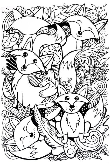Free fox leaves doodle illustration