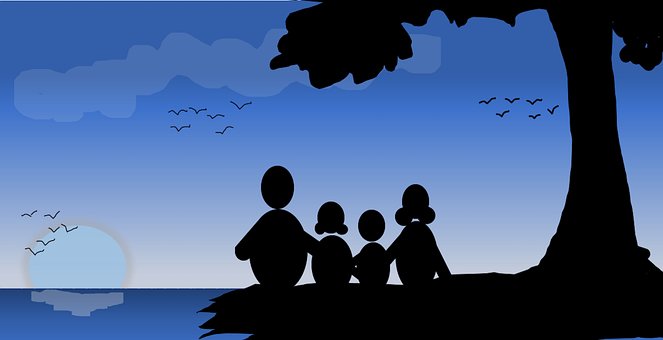 Familie, Sonnenuntergang, Natur, Strand