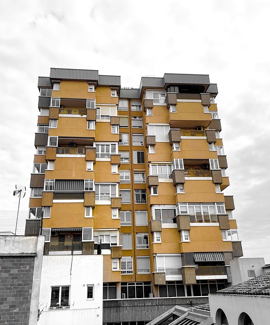 Edifício, Amarelo, Pisos, Apartamentos