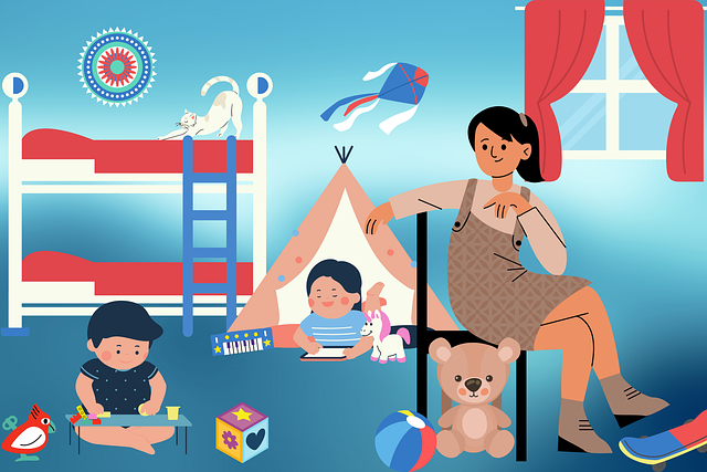Free babysitter children room illustration