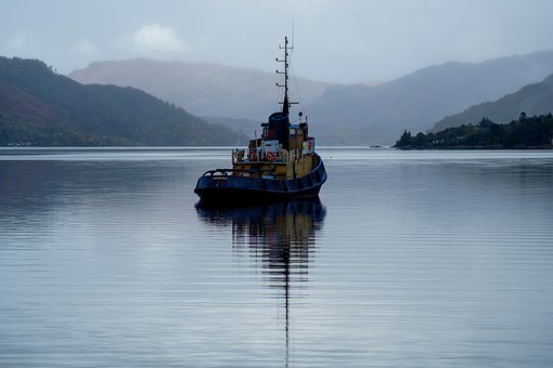 Fischerboot, See, Angeln, Reflexion