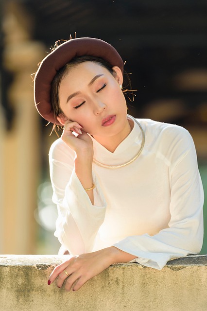 asian, woman, model, portrait, female model, asian woman, hairstyle, fashion, style, stylish woman, young woman, female, modeling, pose, posing, vietnam, vietnamese, ao dai, white dress, traiditonal dress, traditional costume, hat