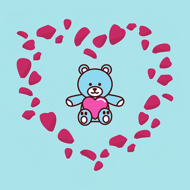 Free petals heart teddy bear illustration