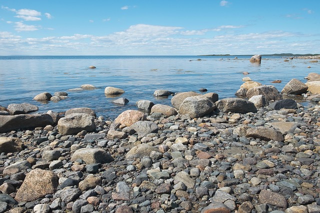 Strand, Schwarz, Blau, Felsblock, Ruhe
