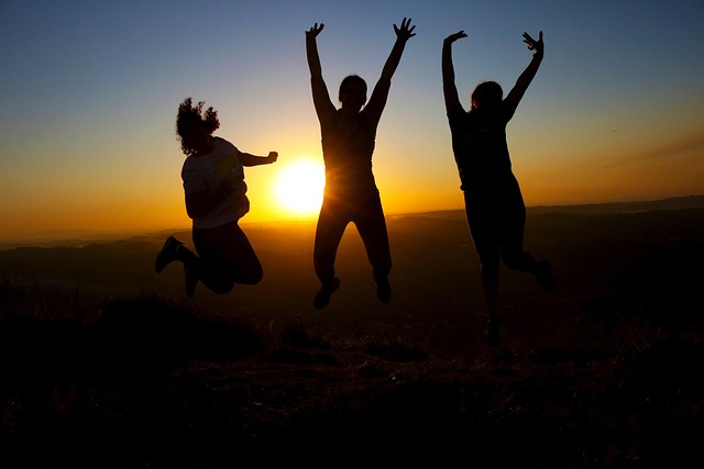 Sonnenuntergang, Kleine, Frauen, Glück