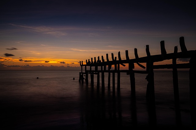 Solnedgang, Havn, Strand, Himmel, Hav