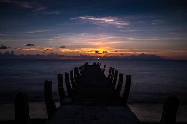 Solnedgang, Mole, Havn, Strand, Himmel