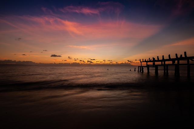 Solnedgang, Havn, Strand, Himmel, Hav