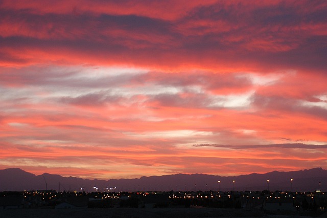 Solnedgang, By, Lys, Panorama, Las Vegas
