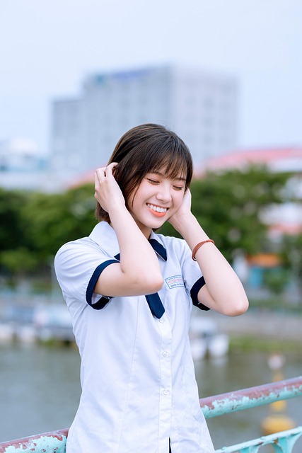 girl, student, smile, happy, young woman, teen, teenager, school girl, uniform, school uniform, pose, portrait