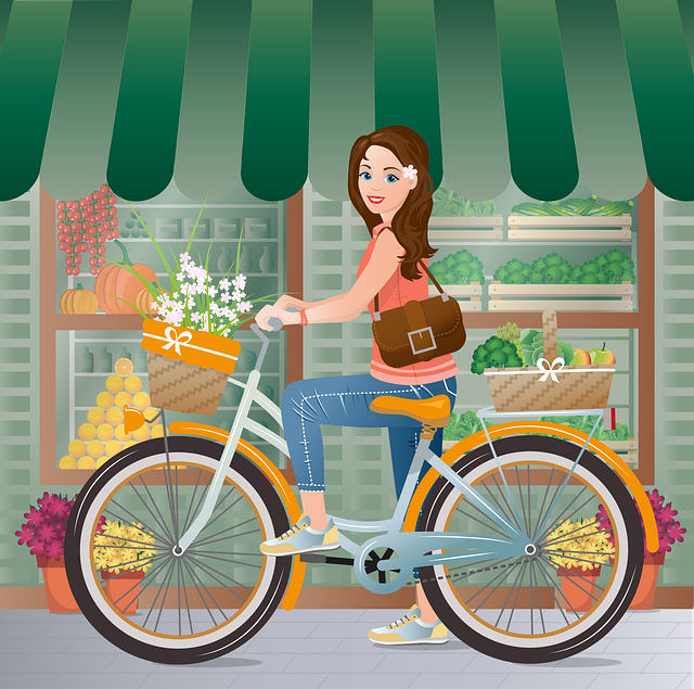 Free bicycle shopping woman vector