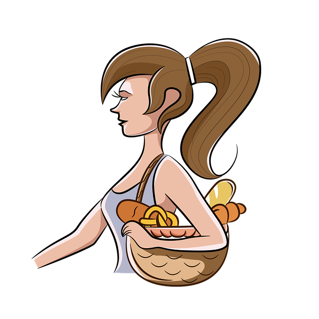 Free girl shopping bag bread illustration