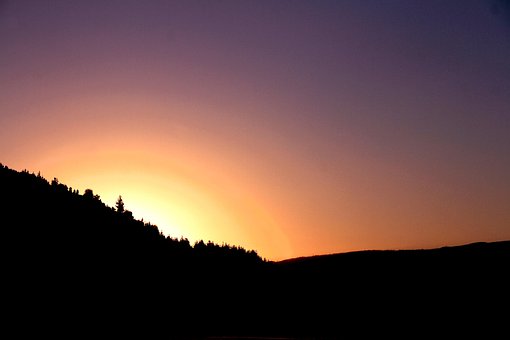 Zonsondergang, Berg Silhouet, Schemering