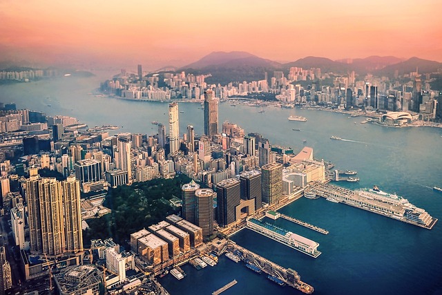 Hongkong, Stadt, Fluss, Panorama, Nebel
