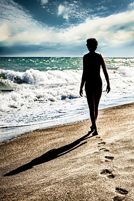 Silhouette, Meer, Wolken, Himmel, Person