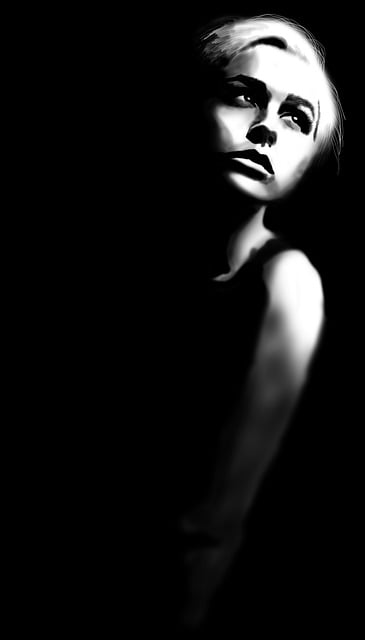 Free woman portrait black and white illustration