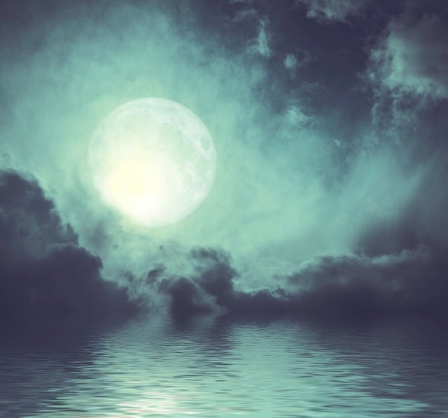 Free moon clouds lake illustration