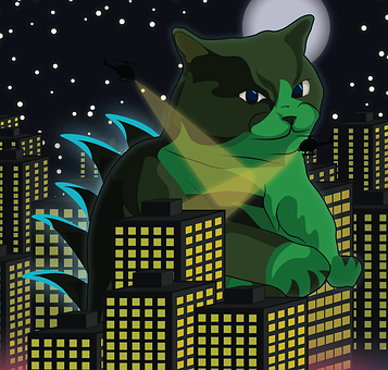 Katten, Godzilla, By, Tegning
