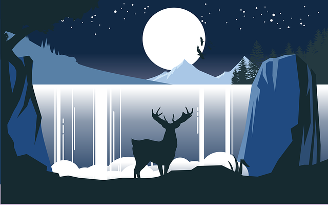 Free deer waterfall moon vector