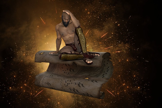 Free fantasy man composing illustration