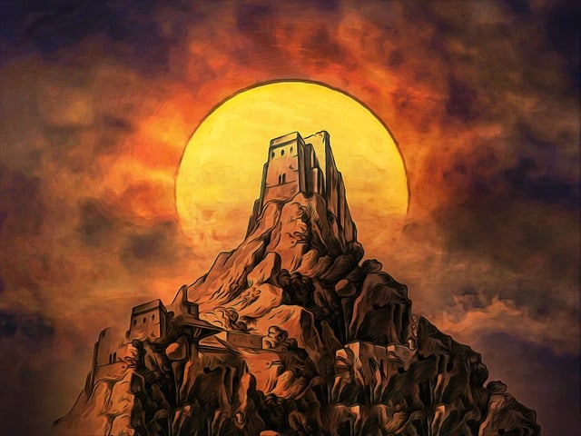 Free castle hill moon illustration