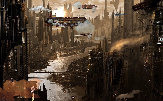 Ciudad, Aeronaves, Steampunk, Flujo