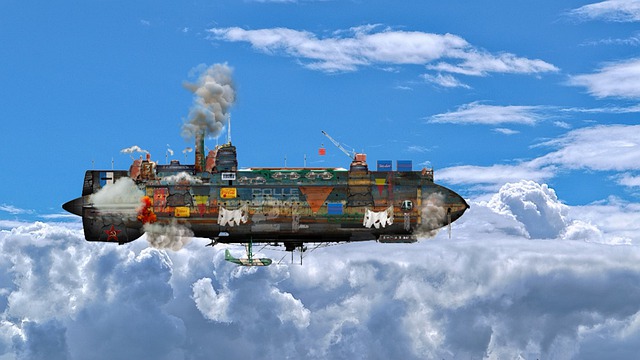 Dirigível, Céu De Nuvens, Steampunk