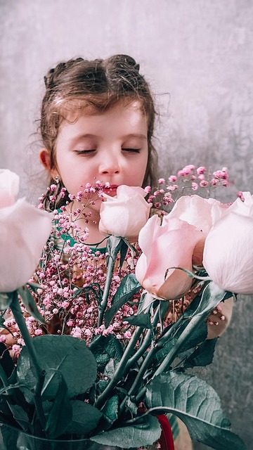Meisje, Portret, Bloemen, Boeket, Rozen