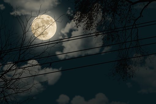 달, 밤, 월광, 구름, 하늘, 어두운, 자연, 날씨