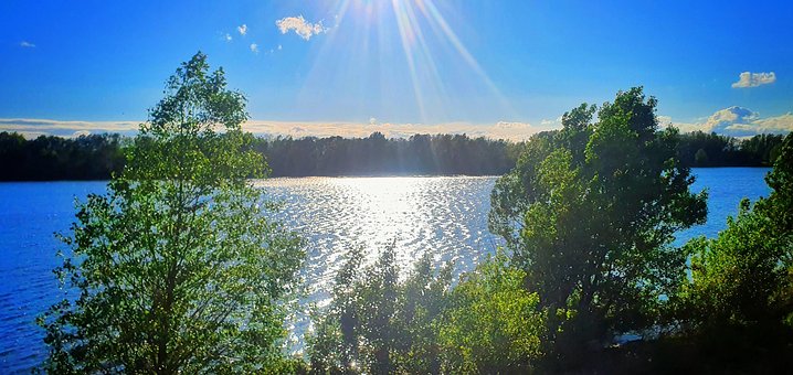 Sol, Lago, Agua, Panorama, Paraíso