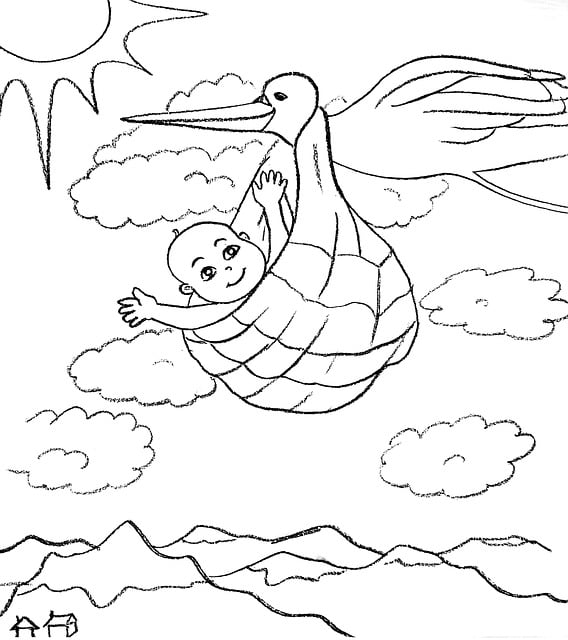 Kind, Baby, Storch, Lieferung, Geburt