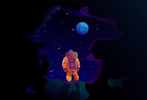 Astronaut, Måne, Jord, Planet, Galaksen