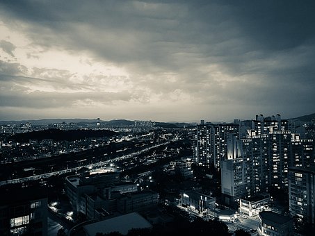 Stadt, Grau, Wolke, Monochrom, Chill