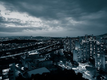 Stadt, Grau, Wolke, Monochrom, Chill