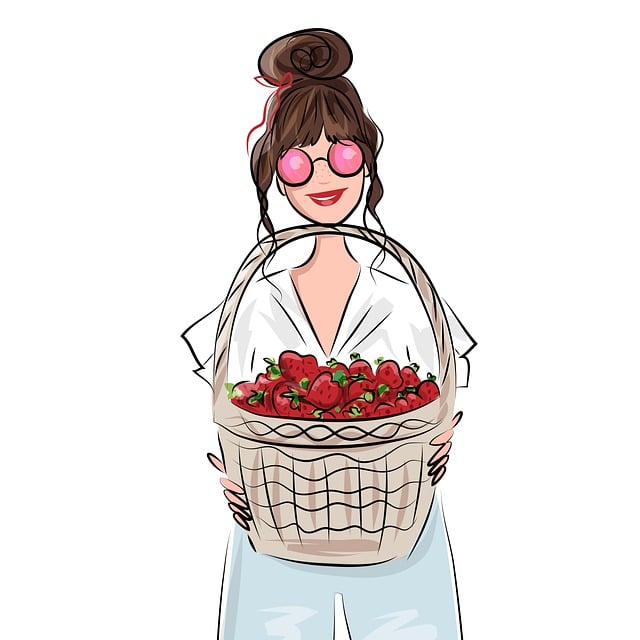 Free woman strawberries basket illustration