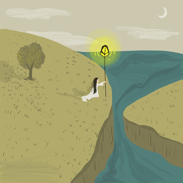 Free cliff sea woman illustration