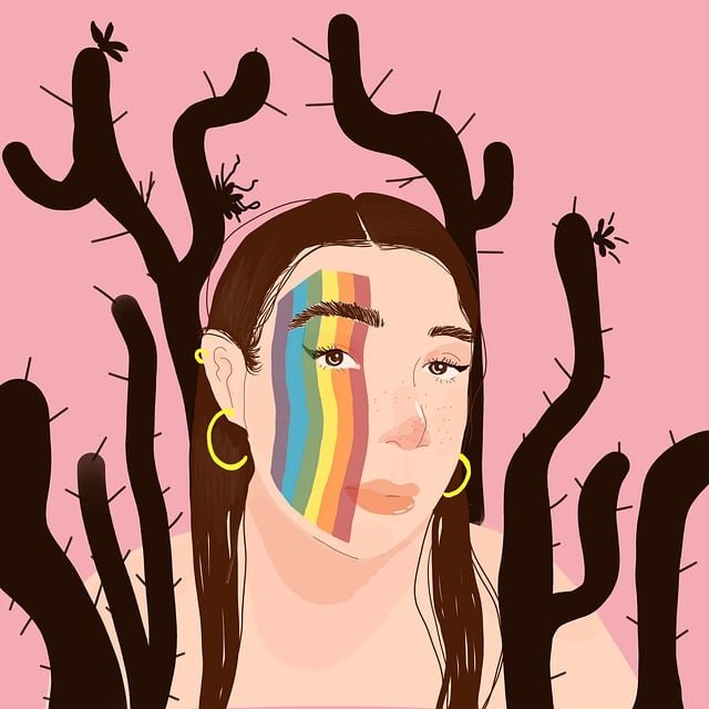 Free woman rainbow cactus illustration