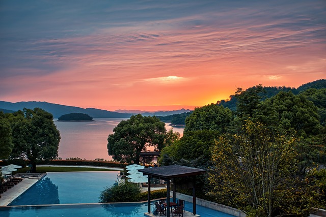 Atardecer, Lago, Piscina, Agua